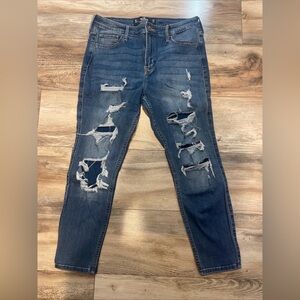 Hollister Jeans High Rise Crop Super Skinny 9 Short Distressed Holes Ankle 24”